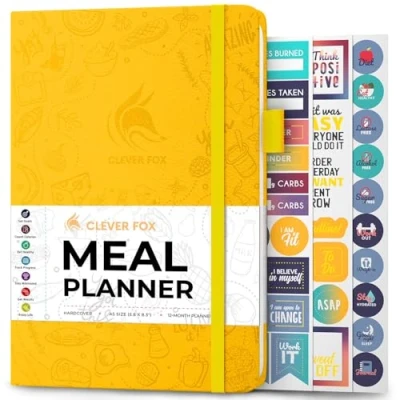 Image of Clever Fox Weekly Meal Planner &amp; Daily Prep Journal with Shopping and Grocery Lists for Menu Planning, Healthy Diet Weight Loss Tracking, Lasts 1 Year, Undated, A5 Amber Yellow