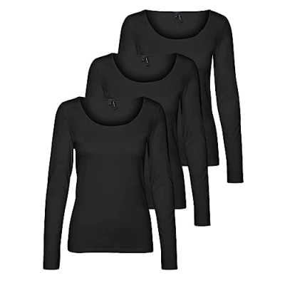 Image of VERO MODA Women&#039;s Vmmaxi My Ls Soft Uneck Ga Noos Long Sleeve Shirts, Black (3 x Black), XXL
