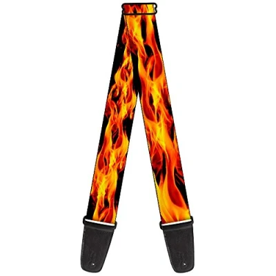 Image of buckle down Guitar Strap Flames Vivid Black/Orange, 2 Inches Wide 29 54 Length
