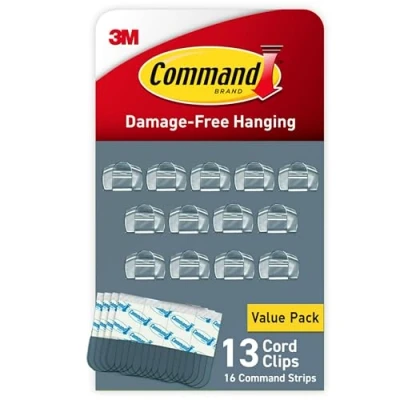 Image of Command Round Cord Clips, Damage Free Hanging Cable No Tools Wall Clips for Electrical Cables, 13 Clear and 16 Strips