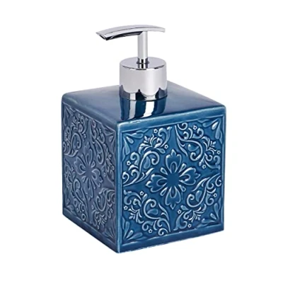 Image of WENKO 22653100 soap dispenser Cordoba Blue for liquid Capacity: 0.5 l, Ceramic, 8.5 x 13 cm,