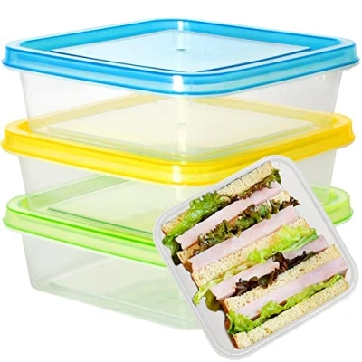 Image of Youngever 3 Pack 600ML Sandwich Containers for Lunch Box, Reusable Food Storage Containers, Meal Prep Single Sandwich, Clear Color