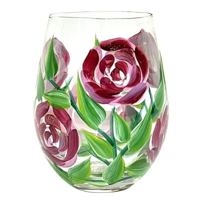 Image of Lesser &amp; Pavey Stemless Glasses for Wine Luxury Printed Roses Designer Glases Every Occasions Lynsey Johnstone