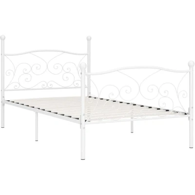 Image of vidaXL Bed Frame without Mattress with Slatted Base White Metal 90x200 cm