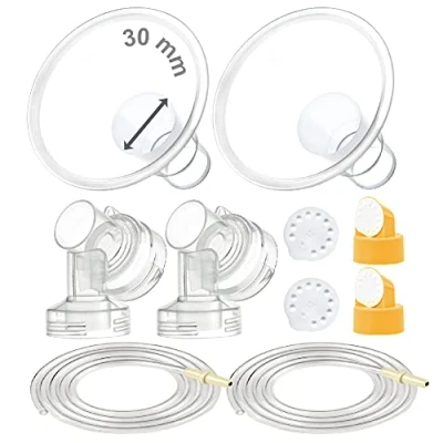 Image of Maymom MyFit Pump Parts Compatible with Medela PersonalFit Breast Pump, in Style Advanced, Lactina, Symphony, Incl Exra Large Flange (30mm) Base Connector Valve Membrane Tube