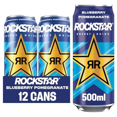 Image of Rockstar XDurance Energy Drink, Blueberry Pomegranate and Acai, Non Alcoholic, 200 mg Caffeine, Caffeinated Drink with Taurine, Guarana, Ginseng, Vitamins, 12 x 500 ml cans