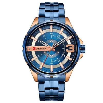 Image of CURREN Gold Watches for Men Watch Business Men&#039;s Clock Fashion Quartz Stainless Steel Wristwaches Waterproof (Rose Blue)
