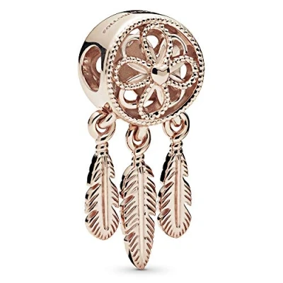 Image of PANDORA Moments Women&#039;s 14k Rose Gold Plated Spiritual Dreamcatcher Bracelet Charm, No Box