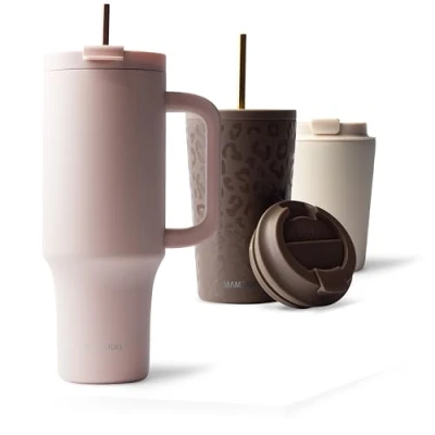 Image of MAMEIDO Insulated Tumbler with Handle &amp; Straw 1200ml Leakproof Travel Mug and Lid BPA Free for Hot Cold Drinks (Blush Kissed, 1,2l)