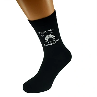 Image of GTR Prestige Giftware Trust me I&#039;m a Birdwatcher Image Black Novelty Socks UK Mens Size 5 12