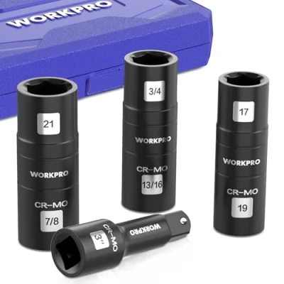 Image of WORKPRO 1/2＂DR. Impact Socket Set, Cr Mo Steel Heavy Duty Flip Sockets with Extension Bar, 17mm, 19mm, 21mm Metric and 3/4 Inch,13/16 Inch, 7/8 Inch SAE Sizes, Lug Nut Set Storage Box