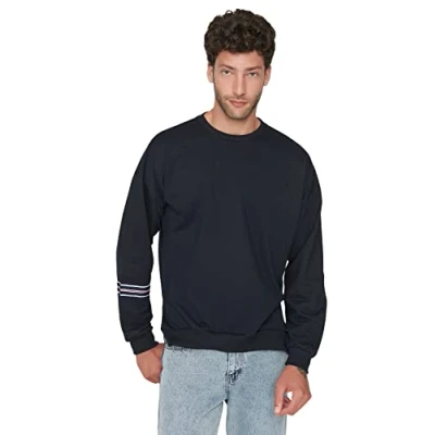 Image of Trendyol Man menswear Oversize Basic Crew neck Knit Sweatshirt Navy Blue
