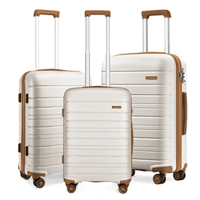 Image of Kono Luggage Sets of 3 Peices Hard Shell Suitcase with TSA Lock and 4 Spinner Wheels (Cream)