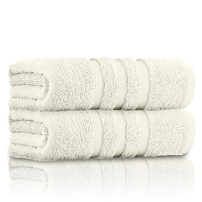 Image of GC GAVENO CAVAILIA 2 Pk Bath Towels, 550 Gsm Quick Dry Towel, Highly Absorbent Egyptian Cotton Towel Set, Machine Washable Bathroom Towels Cream