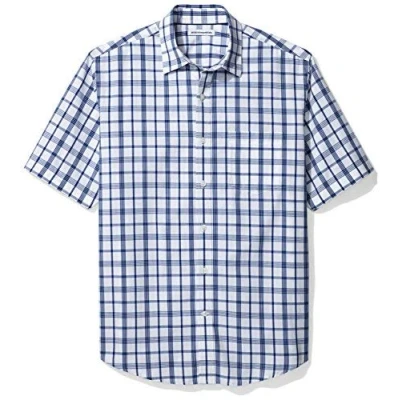 Image of Amazon Essentials Men&#039;s Regular Fit Short Sleeve Poplin Shirt, Dark Blue White Plaid, XXL