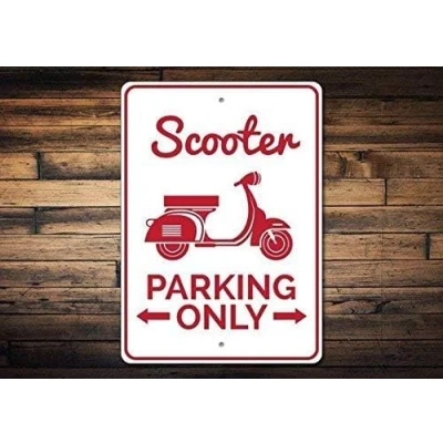 Image of Bioprocess Scooter Parking Sign Gift For Rider Moped Vintage Metal 8X12 inches