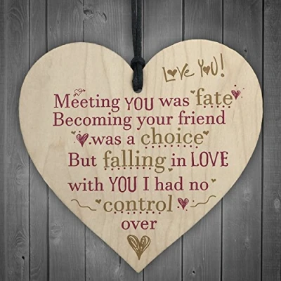 Image of RED OCEAN Meeting You Was Fate Wooden Hanging Heart Wall Sign Friendship Anniversary Valentines Love Gift Family Plaque