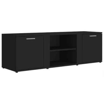Image of vidaXL Engineered Wood TV Cabinet Stylish Black Stand with storage compartments and doors