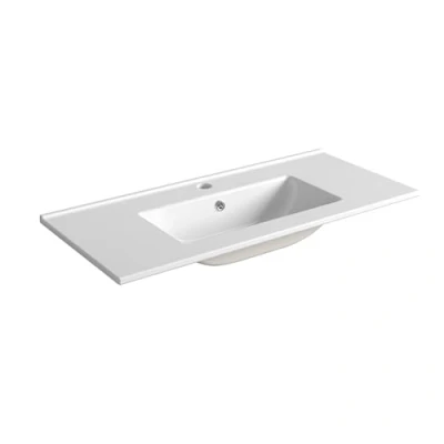 Image of Durovin Bathrooms Luxurious Ceramic Basin Semi Recessed Bathroom Sink Vessel One Tap Hole with Overflow (800x365x165mm(WxDxH))