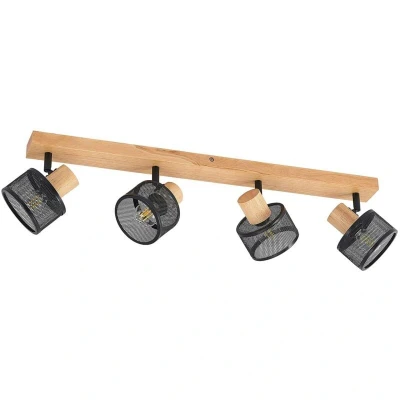 Image of Lindby downlight Evinora, 77 cm, black, 4 bulb, wood
