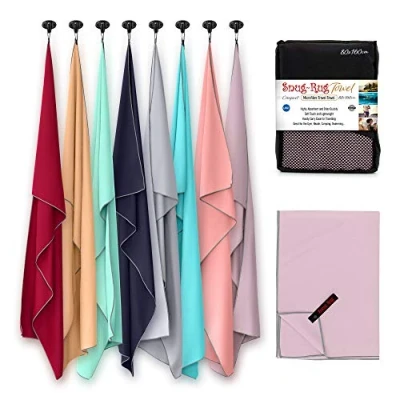 Image of Snug Rug Microfibre Beach Towel Large L 80 x 160cm Super Absorbent Quick Drying Lightweight Sand Proof Towels Sea Fog Mauve