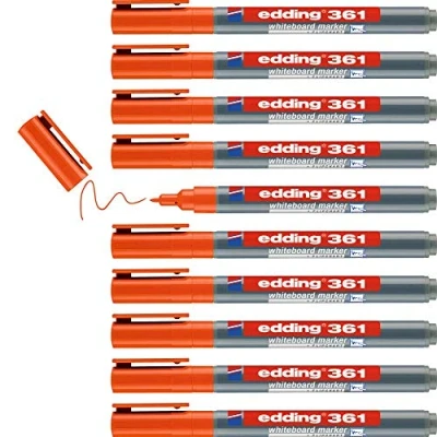 Image of edding 361 whiteboard marker orange 10 pens round tip 1 mm pen dry wipe for whiteboards, flipcharts, pinboards, magnetic and memo boards sketchnotes