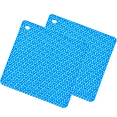 Image of SCF2017 2Pcs Square Silicone Trivet Mat Non Slip Heat Resistant Table Mats Coaster Small Placemats Pot Holder(Blue)