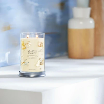 Image of Yankee Candle Signature Scented Soft Wool &amp; Amber Large Tumbler with Double Wicks Soy Wax Blend Long Burning Perfect Gifts for Women