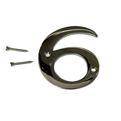 Image of 3 Inch Polished Chrome Door Numbers Screw On Number 6 House Front Building Porch Gate Address One Elegant and Bold Numerals Suitable for All Types.