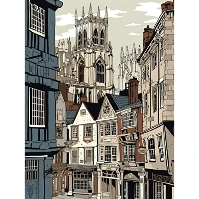 Image of Artery8 Shambles Street Cityscape with York Minster Towers Extra Large XL Wall Art Poster Print