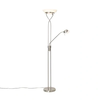 Image of Qazqa Floor lamp Steel I Nickel Matt Satin incl. LED and dimmer with Reading Empoli Modern 1 Light Suitable for Living Room Bedroom