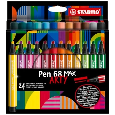Image of Premium Fibre Tip Pen with Chisel STABILO 68 MAX ARTY Pack of 24 Assorted Colours