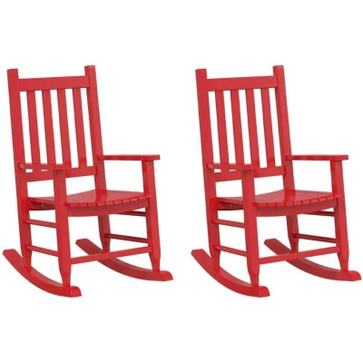 Image of vidaXL Red Wooden Rocking Chairs for Children Poplar Wood, Indoor/Outdoor Use Porch, Patio, Garden, Living Room Anti Dumping Design Assembly Required 2 pcs