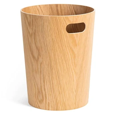 Image of Kazai. Real Wood Waste Paper Bin Börje Modern Wooden Basket for Office, Kids&#039; Room, Bedroom and more 9 liters Oak