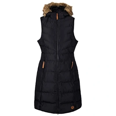 Image of Trespass Audrey GILET Womens Ladies Long Padded Hooded Sleeveless Longline Bodywarmer Zip Pockets Black LARGE