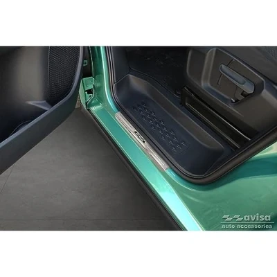 Image of Black Inox door sill protectors compatible with Volkswagen ID.Buzz 2022 &#039;Lines&#039; 2 pieces