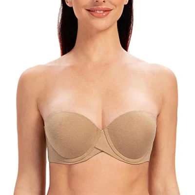 Image of MELENECA Women&#039;s Underwire Multiway Anti Slip Stay Put Padded Push Up Strapless Bra Beige Heather 36A