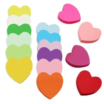 Image of 1200 Sheets 3X3in (76 * 76mm) Heart Shape Sticky Notes Set, Colourful Post It Notes, for Office School Home 75 Sheets/Pad (16 Pad)