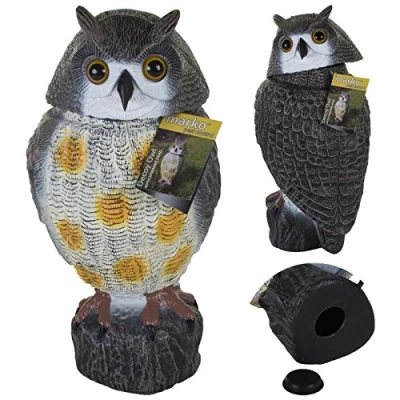 Image of Marko Pest Control Wind Action Owl Realistic Large Humane Decoy Pigeon Bird Deterrent Gardens Ornament Spinning Head Outdoor Rodent Scarer