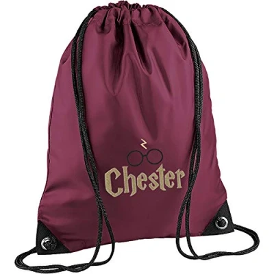Image of TeddyTs Personalised Wizard School Sports PE Drawstring Gym &amp; Swimming Bag (Burgundy)