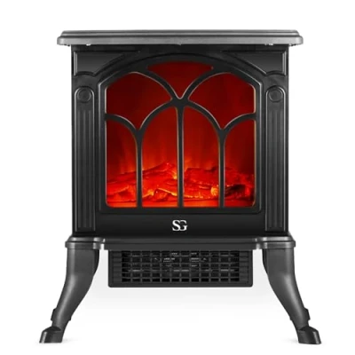 Image of SG Traders Electric Stove Heater 1500W Fireplace Indoor Log/Wood Burner Effect, Freestanding Fire, Portable, LED Flame, 2 Heat Settings, Adjustable Thermostat