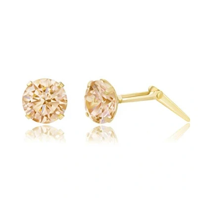 Image of 9ct yellow gold 5mm round light peach crystal Andralok stud earrings/Gift box