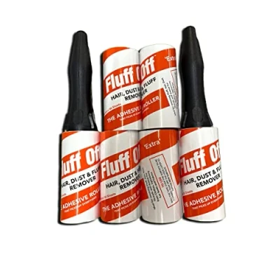 Image of FLUFF OFF 2 Lint Roller Handles and 6 Refills. 60 Easy Peel Spiral Sheets Per Roll