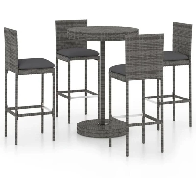 Image of vidaXL Garden Bar Set 5 Piece with Cushions Outdoor Patio Terrace Furniture Dining Table and Chair Seat Bistro Poly Rattan Grey
