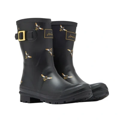 Image of Joules Molly Black Metallic Bees Mid Height Printed Wellies Size 4