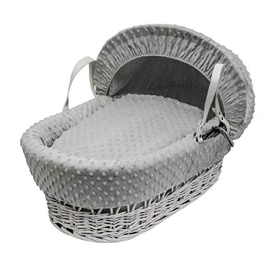 Image of Kinder Valley Grey Dimple Wicker Moses Basket with Full Bedding Set, Adjustable Hood, Fibre Mattress &amp; Padded Liner