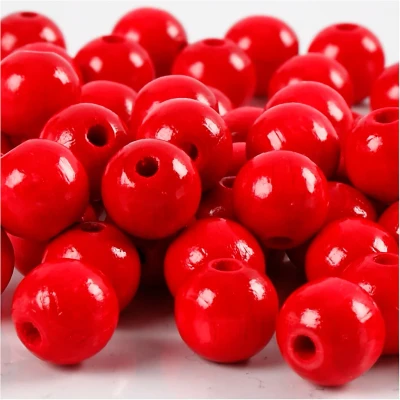 Image of Coloured Wooden beads, D: 12 mm, Hole Size 3 Red, 22g, approx. 40 pc