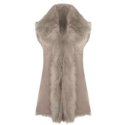 Image of Light Grey Ladies Women&#039;s Soft Real Toscana Sheepskin Leather Gilet Waistcoat
