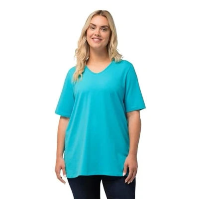 Image of Ulla Popken Women&#039;s T Shirt, A Linie, Rundhalsausschnitt, Halbarm, Deep Aqua, 16 18