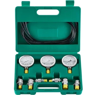 Image of VEVOR Hydraulic Pressure Test Kit, 250/400/600bar, 3 Gauges 6 Couplings Hoses, Excavator Gauge Set with Portable Carrying Case for Tractors Construction Machinery